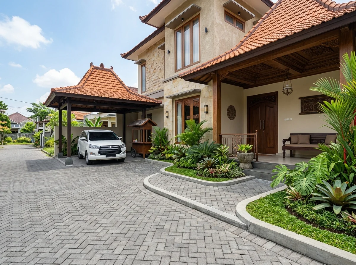 Driveway Residensial Herringbone & Kanstin Curbs - Sleman, DIY Driveway Residensial Herringbone & Kanstin Curbs - Luas 240 m² · Paving Bata 6cm K-300 · Durasi 4 Hari di Sleman, DIY